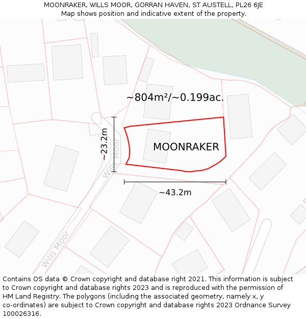 MOONRAKER, WILLS MOOR, GORRAN HAVEN, ST AUSTELL, PL26 6JE: Plot and title map