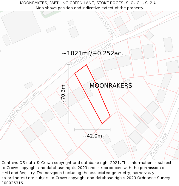 MOONRAKERS, FARTHING GREEN LANE, STOKE POGES, SLOUGH, SL2 4JH: Plot and title map