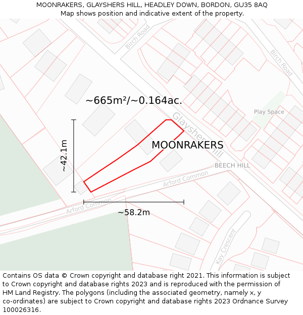 MOONRAKERS, GLAYSHERS HILL, HEADLEY DOWN, BORDON, GU35 8AQ: Plot and title map