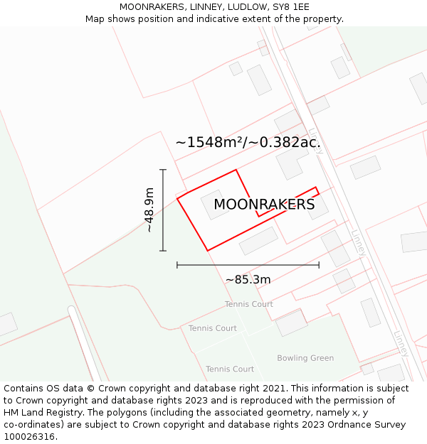 MOONRAKERS, LINNEY, LUDLOW, SY8 1EE: Plot and title map