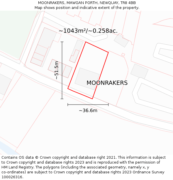 MOONRAKERS, MAWGAN PORTH, NEWQUAY, TR8 4BB: Plot and title map