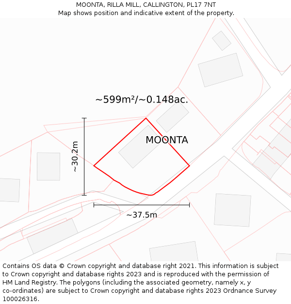 MOONTA, RILLA MILL, CALLINGTON, PL17 7NT: Plot and title map