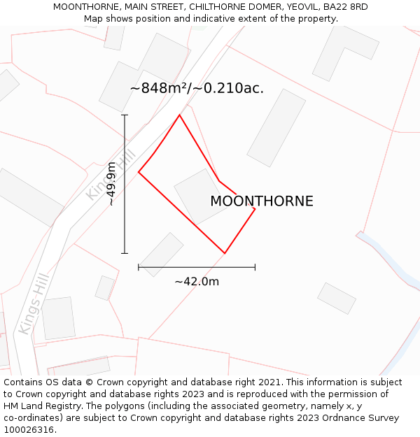 MOONTHORNE, MAIN STREET, CHILTHORNE DOMER, YEOVIL, BA22 8RD: Plot and title map