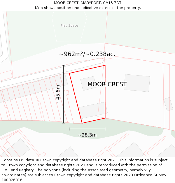 MOOR CREST, MARYPORT, CA15 7DT: Plot and title map