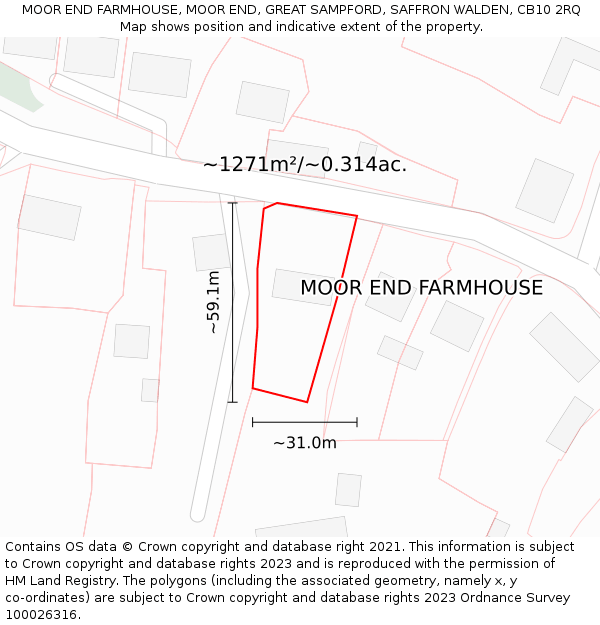 MOOR END FARMHOUSE, MOOR END, GREAT SAMPFORD, SAFFRON WALDEN, CB10 2RQ: Plot and title map