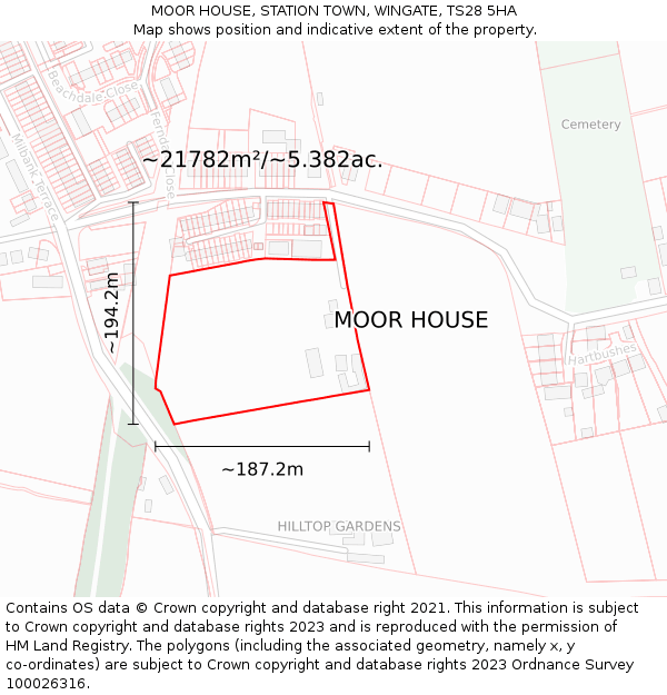 MOOR HOUSE, STATION TOWN, WINGATE, TS28 5HA: Plot and title map