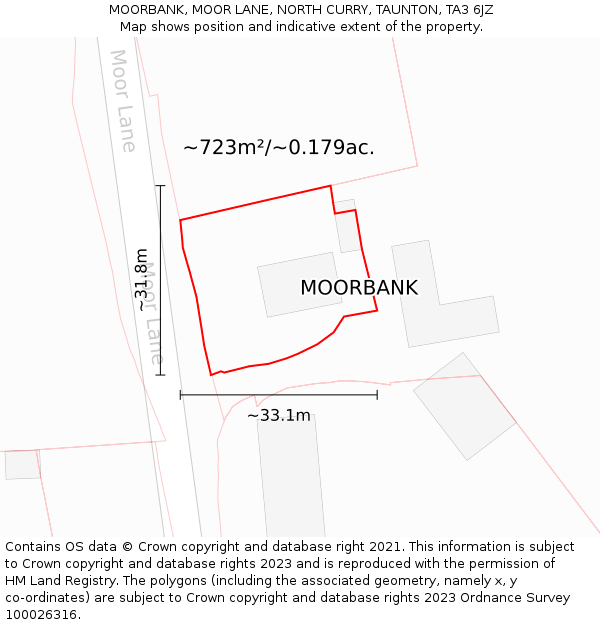 MOORBANK, MOOR LANE, NORTH CURRY, TAUNTON, TA3 6JZ: Plot and title map