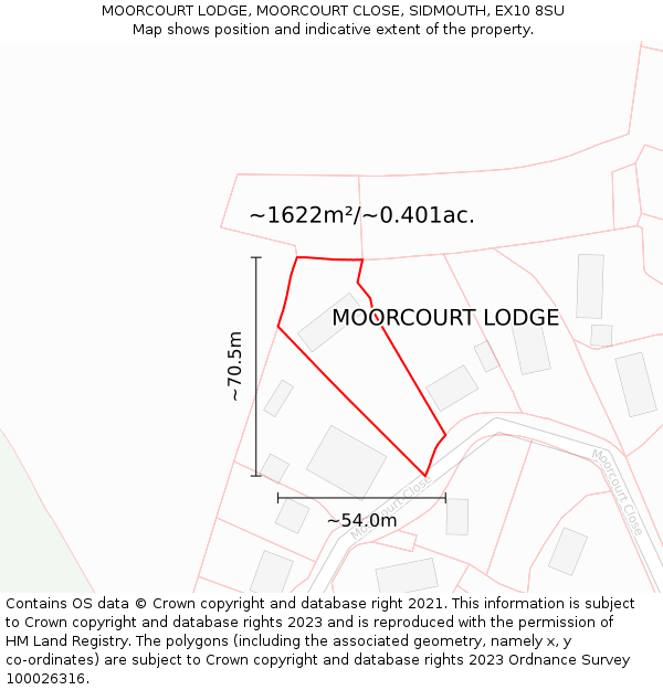 MOORCOURT LODGE, MOORCOURT CLOSE, SIDMOUTH, EX10 8SU: Plot and title map