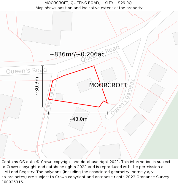 MOORCROFT, QUEENS ROAD, ILKLEY, LS29 9QL: Plot and title map