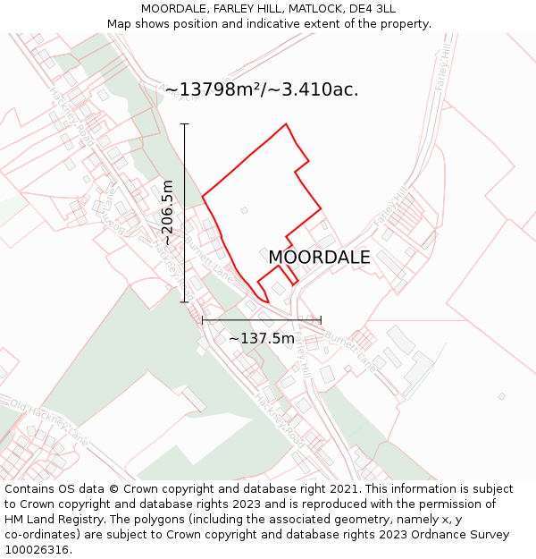 MOORDALE, FARLEY HILL, MATLOCK, DE4 3LL: Plot and title map