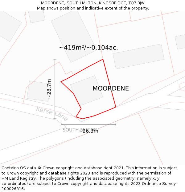 MOORDENE, SOUTH MILTON, KINGSBRIDGE, TQ7 3JW: Plot and title map