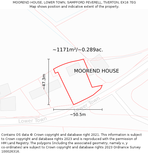 MOOREND HOUSE, LOWER TOWN, SAMPFORD PEVERELL, TIVERTON, EX16 7EG: Plot and title map