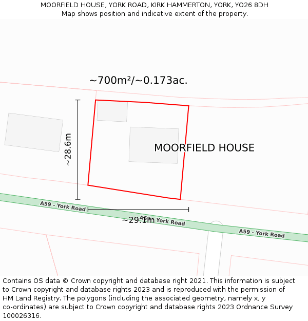 MOORFIELD HOUSE, YORK ROAD, KIRK HAMMERTON, YORK, YO26 8DH: Plot and title map