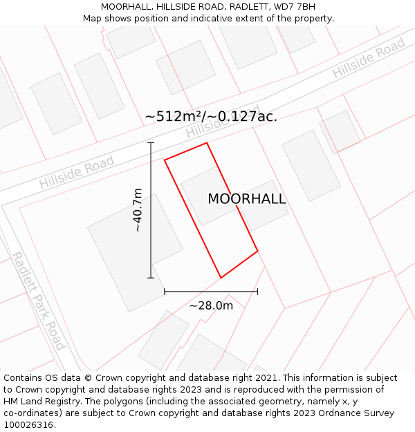 MOORHALL, HILLSIDE ROAD, RADLETT, WD7 7BH: Plot and title map