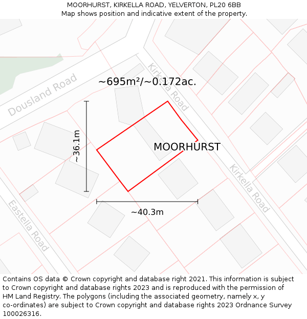 MOORHURST, KIRKELLA ROAD, YELVERTON, PL20 6BB: Plot and title map