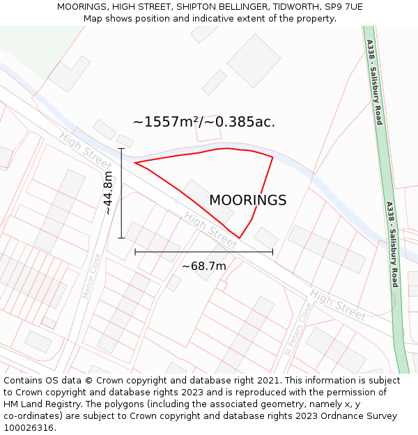 MOORINGS, HIGH STREET, SHIPTON BELLINGER, TIDWORTH, SP9 7UE: Plot and title map