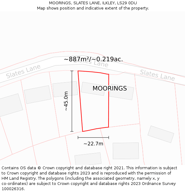 MOORINGS, SLATES LANE, ILKLEY, LS29 0DU: Plot and title map