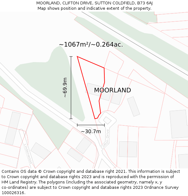 MOORLAND, CLIFTON DRIVE, SUTTON COLDFIELD, B73 6AJ: Plot and title map