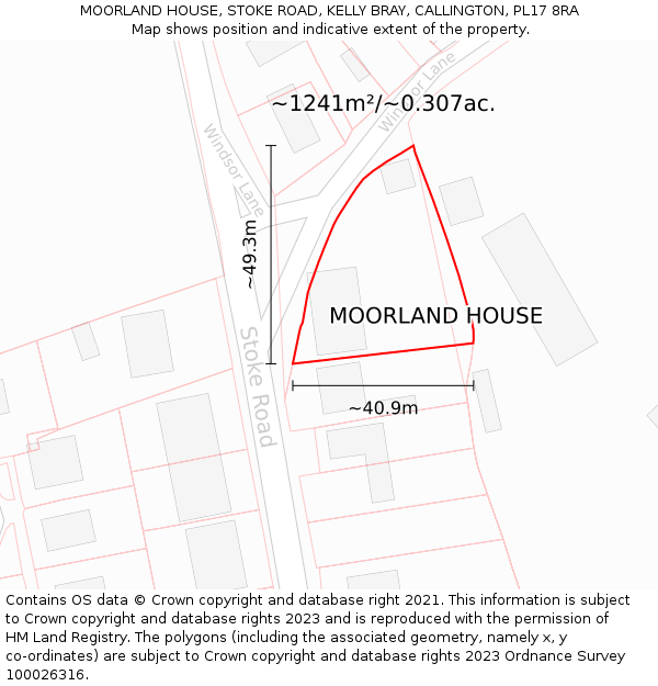 MOORLAND HOUSE, STOKE ROAD, KELLY BRAY, CALLINGTON, PL17 8RA: Plot and title map