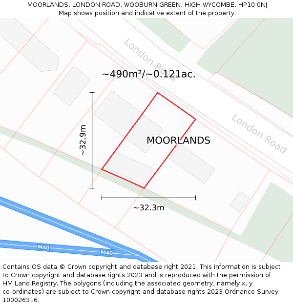 MOORLANDS, LONDON ROAD, WOOBURN GREEN, HIGH WYCOMBE, HP10 0NJ: Plot and title map