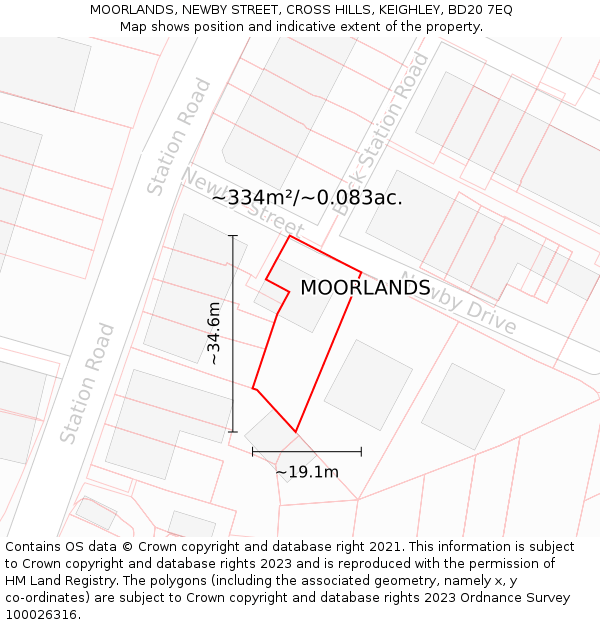 MOORLANDS, NEWBY STREET, CROSS HILLS, KEIGHLEY, BD20 7EQ: Plot and title map