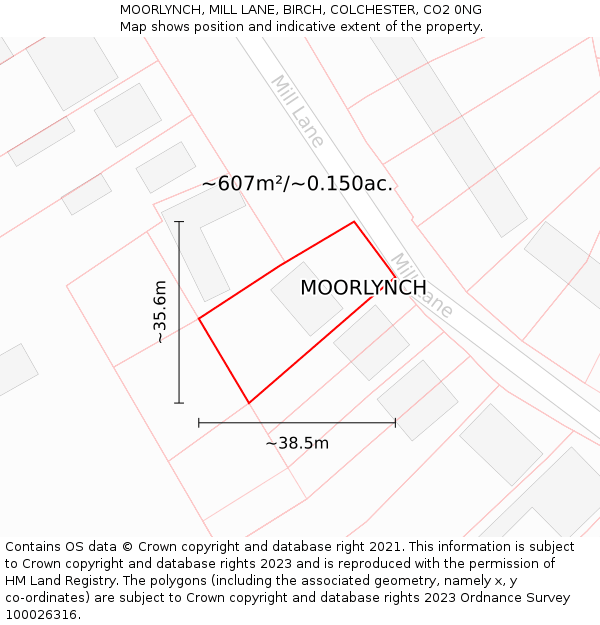 MOORLYNCH, MILL LANE, BIRCH, COLCHESTER, CO2 0NG: Plot and title map