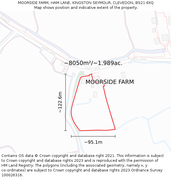 MOORSIDE FARM, HAM LANE, KINGSTON SEYMOUR, CLEVEDON, BS21 6XQ: Plot and title map