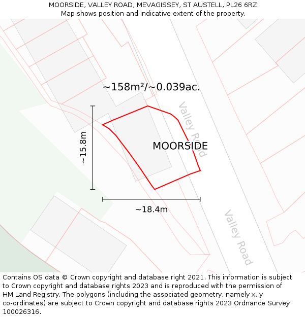 MOORSIDE, VALLEY ROAD, MEVAGISSEY, ST AUSTELL, PL26 6RZ: Plot and title map