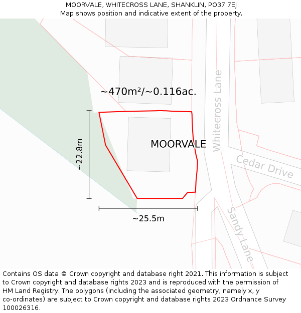 MOORVALE, WHITECROSS LANE, SHANKLIN, PO37 7EJ: Plot and title map