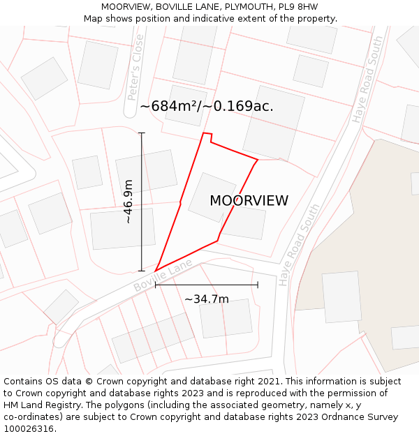 MOORVIEW, BOVILLE LANE, PLYMOUTH, PL9 8HW: Plot and title map