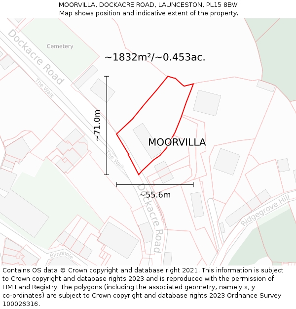 MOORVILLA, DOCKACRE ROAD, LAUNCESTON, PL15 8BW: Plot and title map
