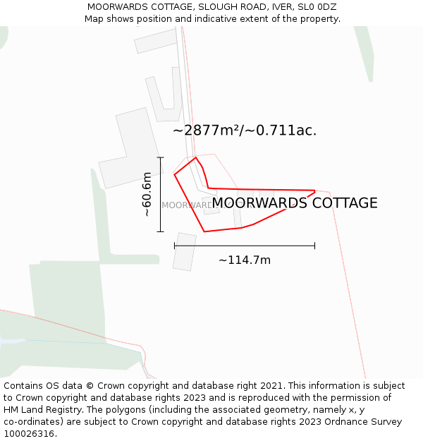 MOORWARDS COTTAGE, SLOUGH ROAD, IVER, SL0 0DZ: Plot and title map