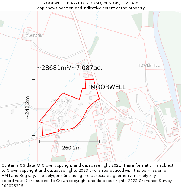 MOORWELL, BRAMPTON ROAD, ALSTON, CA9 3AA: Plot and title map