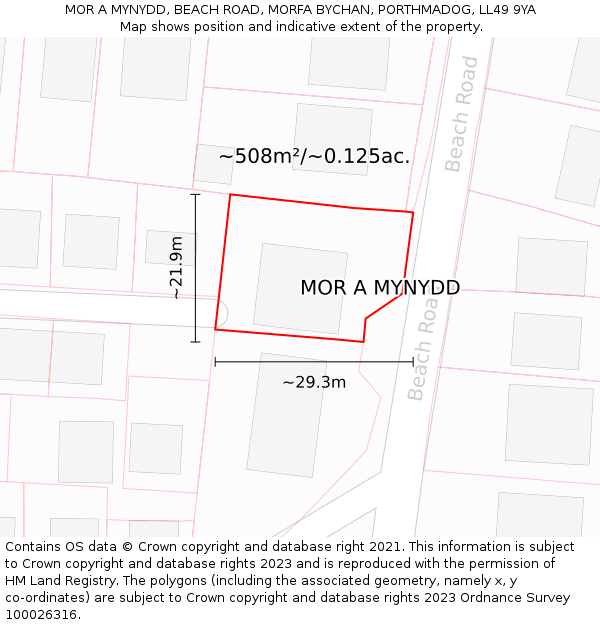 MOR A MYNYDD, BEACH ROAD, MORFA BYCHAN, PORTHMADOG, LL49 9YA: Plot and title map