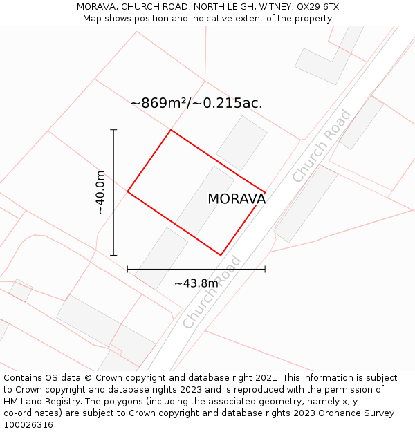 MORAVA, CHURCH ROAD, NORTH LEIGH, WITNEY, OX29 6TX: Plot and title map