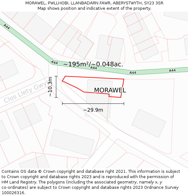 MORAWEL, PWLLHOBI, LLANBADARN FAWR, ABERYSTWYTH, SY23 3SR: Plot and title map