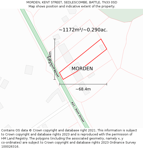 MORDEN, KENT STREET, SEDLESCOMBE, BATTLE, TN33 0SD: Plot and title map