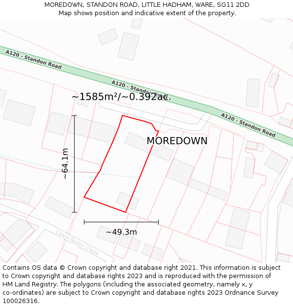 MOREDOWN, STANDON ROAD, LITTLE HADHAM, WARE, SG11 2DD: Plot and title map