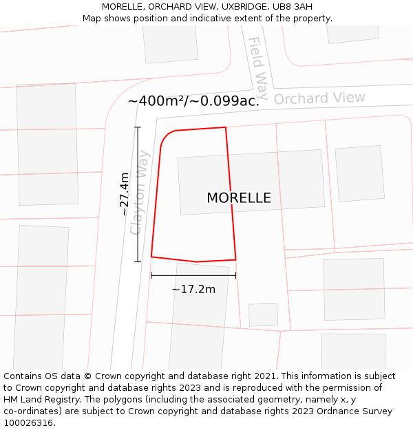 MORELLE, ORCHARD VIEW, UXBRIDGE, UB8 3AH: Plot and title map