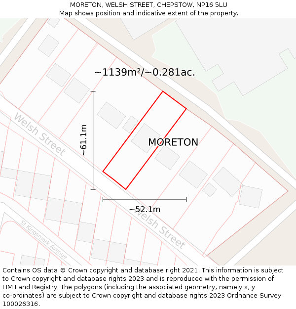 MORETON, WELSH STREET, CHEPSTOW, NP16 5LU: Plot and title map