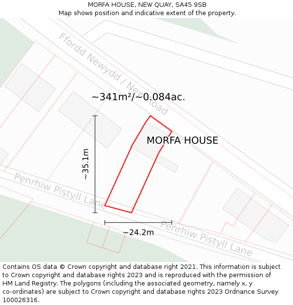 MORFA HOUSE, NEW QUAY, SA45 9SB: Plot and title map