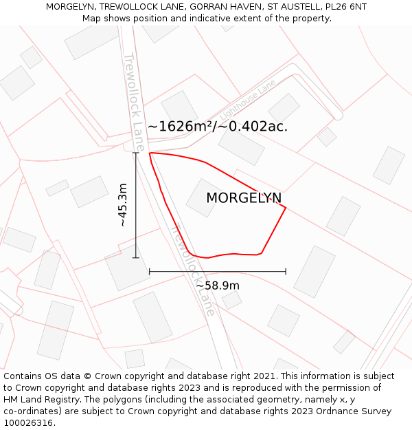 MORGELYN, TREWOLLOCK LANE, GORRAN HAVEN, ST AUSTELL, PL26 6NT: Plot and title map