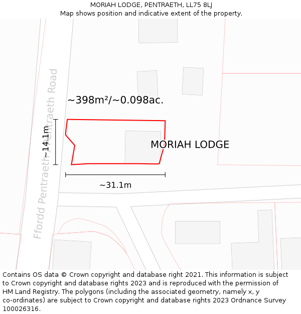 MORIAH LODGE, PENTRAETH, LL75 8LJ: Plot and title map