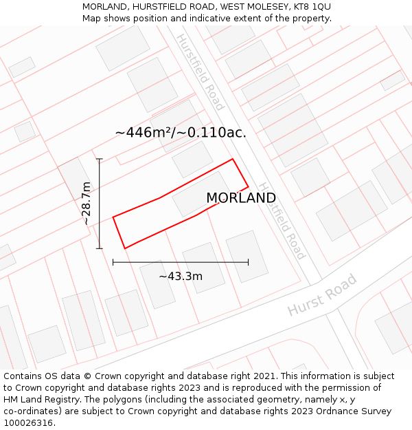 MORLAND, HURSTFIELD ROAD, WEST MOLESEY, KT8 1QU: Plot and title map