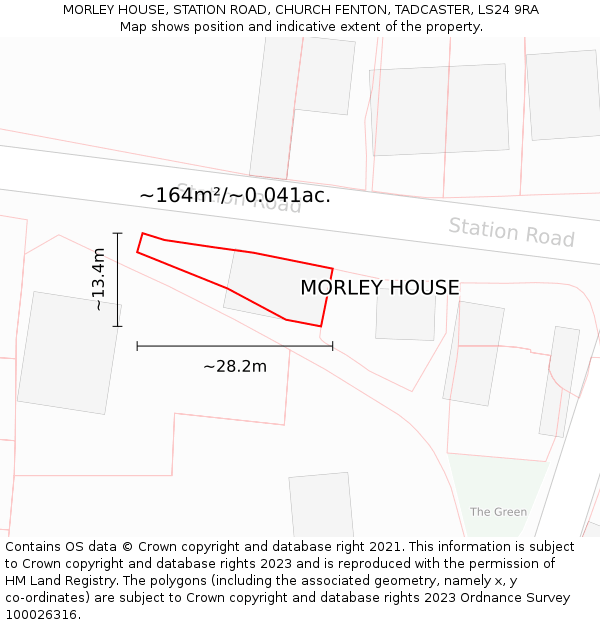 MORLEY HOUSE, STATION ROAD, CHURCH FENTON, TADCASTER, LS24 9RA: Plot and title map