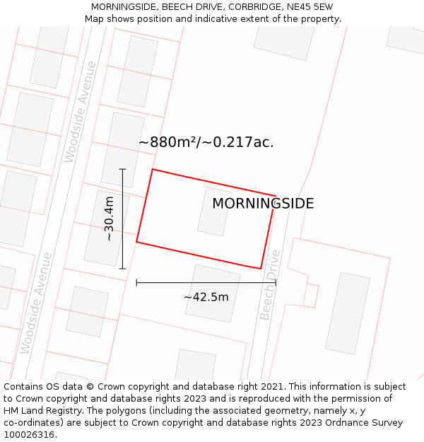 MORNINGSIDE, BEECH DRIVE, CORBRIDGE, NE45 5EW: Plot and title map