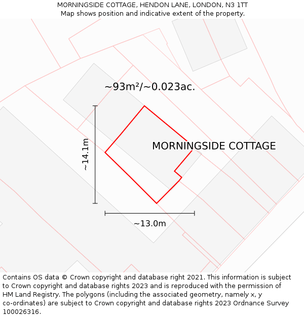 MORNINGSIDE COTTAGE, HENDON LANE, LONDON, N3 1TT: Plot and title map
