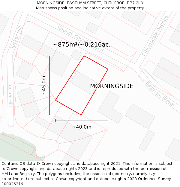 MORNINGSIDE, EASTHAM STREET, CLITHEROE, BB7 2HY: Plot and title map