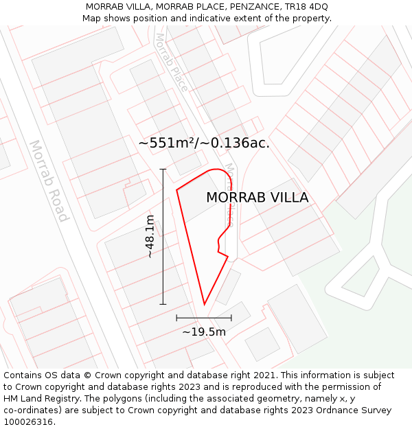 MORRAB VILLA, MORRAB PLACE, PENZANCE, TR18 4DQ: Plot and title map