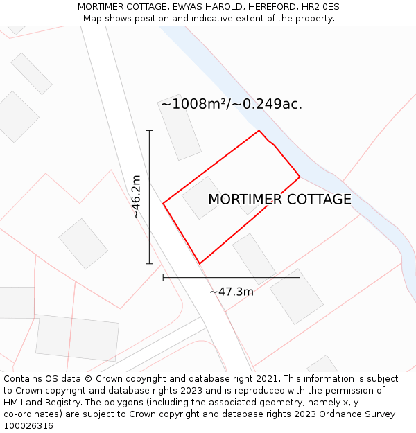 MORTIMER COTTAGE, EWYAS HAROLD, HEREFORD, HR2 0ES: Plot and title map
